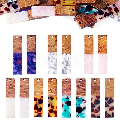 14Pcs 7 Colors Opaque Resin & Walnut Pendants RESI-TA0003-50-1