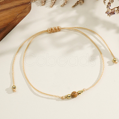 Casual Brass Bead Khaki Wax Thread Semi-Precious Natural Gemstone Bracelets Sets JA4012-1