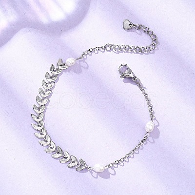 Natural Cultured Freshwater Pearl Beads Link Bracelets BJEW-JB12857-02-1