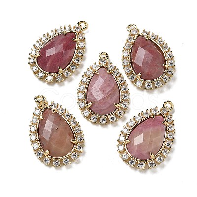 Natural Rhodonite Faceted Teardrop Pendants G-I375-01G-17-1