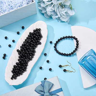 100Pcs Natural Black Tourmaline Round Beads with Strong Stretchy Beading Elastic Thread G-SZ0002-30-1