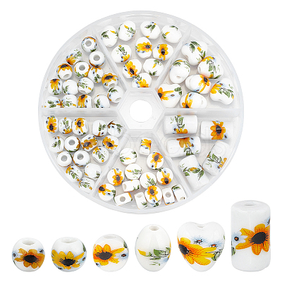 72Pcs 6 Styles Floral Printed Porcelain Beads PORC-PH0001-44-1