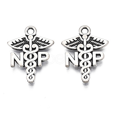 Tibetan Style Alloy NP Caduceus Medical Symbol Charms TIBEP-N008-136-1