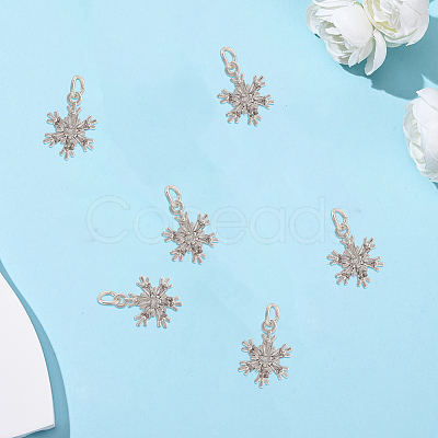 10Pcs Brass Micro Pave Clear Cubic Zirconia Snowflake Pendants KK-BBC0021-79-1