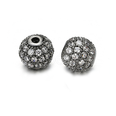 Round Brass Micro Pave Cubic Zirconia Beads ZIRC-N016-01B-6MM-1