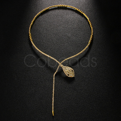 Snake Brass Crystal Rhinestone Lariat Necklaces for Women FS-WG9EF43-01-1