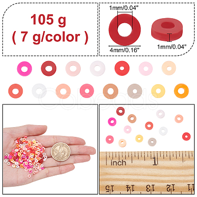 105g 15 Colors Handmade Polymer Clay Beads CLAY-AR0001-16-1