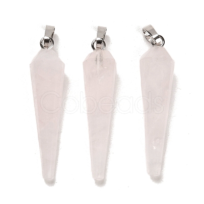 Natural Rose Quartz Pointed Pendants G-D089-01P-06-1