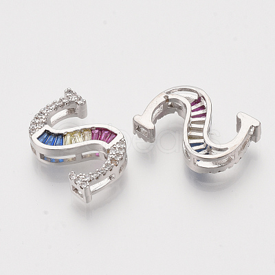 Brass Cubic Zirconia Slide Charms ZIRC-S063-01S-P-1
