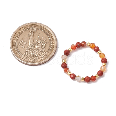 Natural Carnelian Beaded Stretch Rings RJEW-JR00867-02-1