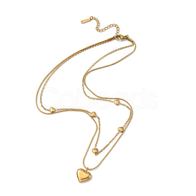304 Stainless Steel Cable & Round Snake Chains Double Layer Necklace NJEW-Z028-03G-1