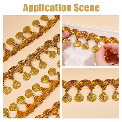 Polyester Metallic Thread Lace Tassel Ribbons OCOR-WH0108-42A-1