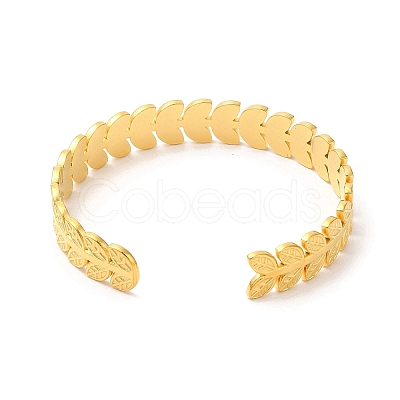 Ion Plating(IP) 304 Stainless Steel Leaf Open Cuff Bangles BJEW-L682-029G-1