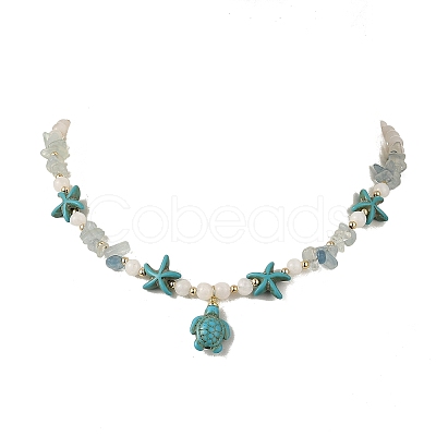 Ocean Dyed Synthetic Turquoise Turtle Pendant Necklaces NJEW-JN06397-02-1