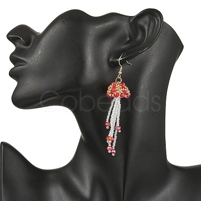 304 Stainless Steel Glass Seed Beads Jellyfish Dangle Earrings EJEW-MZ00553-1