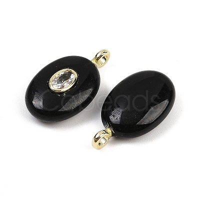 Natural Obsidian & Cubic Zirconia Pendants X-G-Z076-01G-12-1