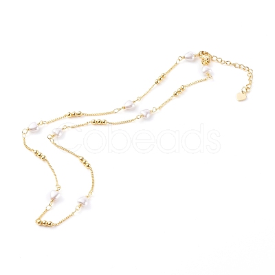 Heart Glass Beaded Chain Necklaces NJEW-JN03394-1