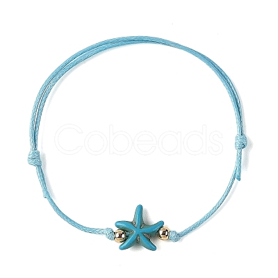 2Pcs 2 Colors Ocean Dyed Synthetic Turquoise Starfish Beaded Adjustable Waxed Polyester Cord Bracelets for Women BJEW-JB14242-1