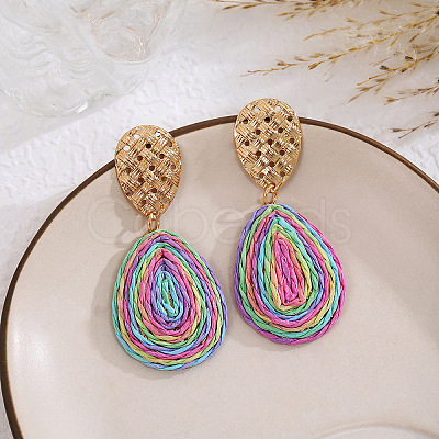 Bohemian Style Raffia & Iron Dangle Stud Earrings FS-WGF5ABF-05-1
