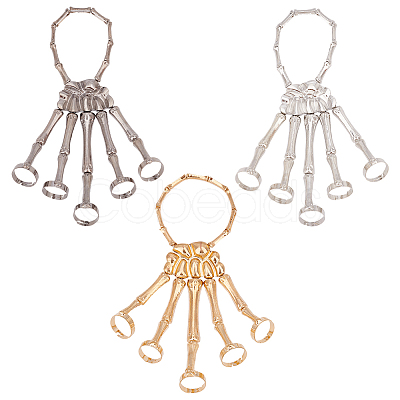 3Pcs 3 Colors Alloy Skeleton Full Hand Ring Bracelets Set BJEW-AN0001-21-1
