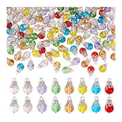 160Pcs 8 Colors Glass Charms PALLOY-PHE00017-1