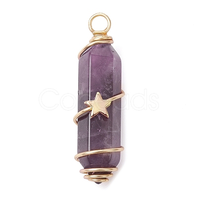 3Pcs 3 Styles Natural Amethyst Copper Wire Wrapped Pointed Pendants PALLOY-JF02460-02-1