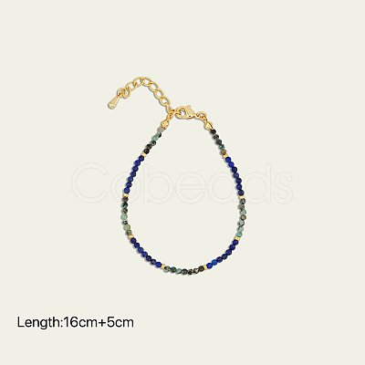 Natural African Turquoise(Jasper) and Lapis Lazuli Faceted Round Beaded Bracelets with 304 Stainless Steel End Chains WE3127-1-1