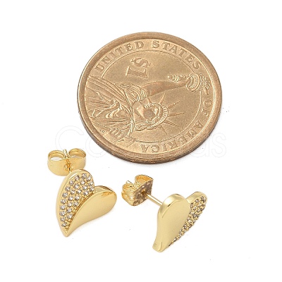 Brass Micro Pave Clear Cubic Zirconia Stud Earrings for Women EJEW-U034-02G-01-1