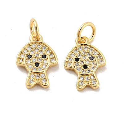 Dog Brass Micro Pave Clear Cubic Zirconia Charms KK-G425-14G-1