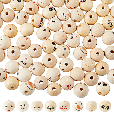 DICOSMETIC 80Pcs 8 Styles Printed Wood European Beads WOOD-DC0001-07-1