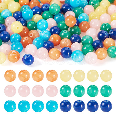 96Pcs 6 Colors Natural Mashan Jade Round Beads G-TA0002-36-1