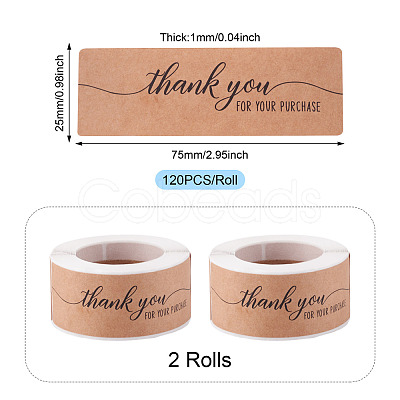 2 Rolls Rectangle Thank You Theme Paper Stickers DIY-TA0013-47C-1