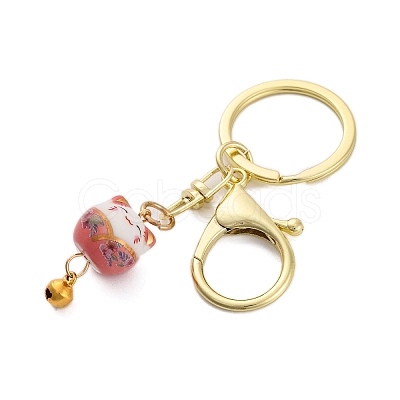 Fortune Cat Porcelain Pendant Keychain KEYC-G064-03E-1