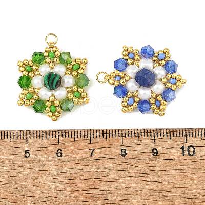 3Pcs 3 Colors Natural Mixed Gemstone & Glass Seed Glass Beads Pendants PALLOY-MZ01429-1
