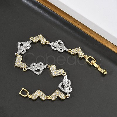 Heart Micro Pave Clear Cubic Zirconia Link Chain Bracelets for Women BJEW-C156-08A-GP-1