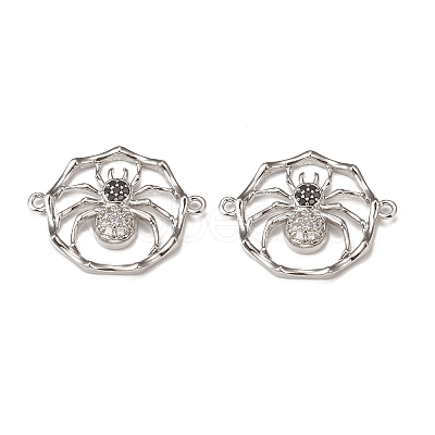 Halloween Brass Pave Clear & Black Cubic Zirconia Connector Charms KK-E068-VB060-1