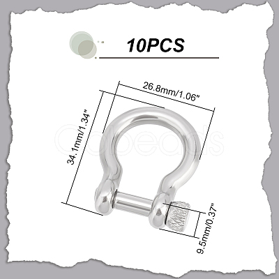 10Pcs 304 Stainless Steel D-Ring Anchor Shackle Clasps STAS-UN0039-91-1