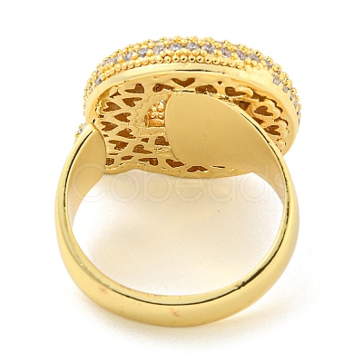 Brass Micro Pave Clear Cubic Zirconia Letter Open Cuff Ring for Women RJEW-M173-01G-Q-1