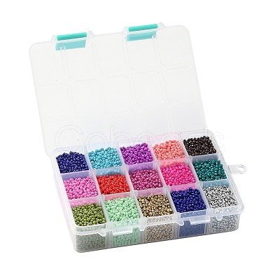 375G 15 Colors Baking Paint K9 Glass Seed Beads SEED-JP0004-03-2mm-1