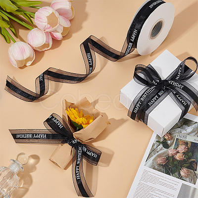 Happy Birthday Polyester Ribbons SRIB-WH0011-341C-1