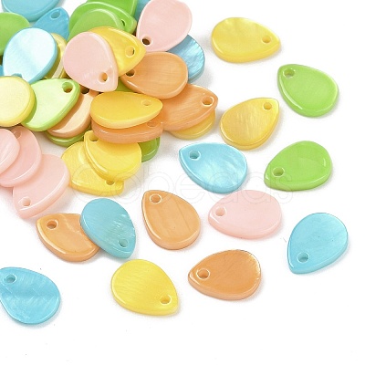 Spray Painted Natural Freshwater Shell Teardrop Charms SHEL-K006-47-1