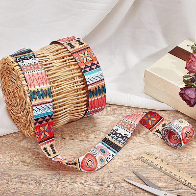 Boho Ethnic Pattern Polyester Webbing Ribbon OCOR-WH0120-61B-1