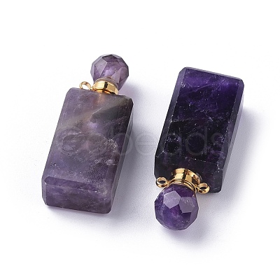 Faceted Natural Amethyst Openable Perfume Bottle Pendants G-P435-C-02G-1