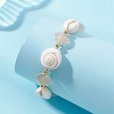 Synthetical Turquoise & Natural Mixed Shell & Acrylic Beads Adjustable Bracelets for Women BJEW-TA00743-1