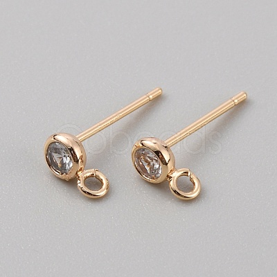 Brass Micro Pave Cubic Zirconia Flat Round Stud Earring Finding KK-WH0062-41B-G-1