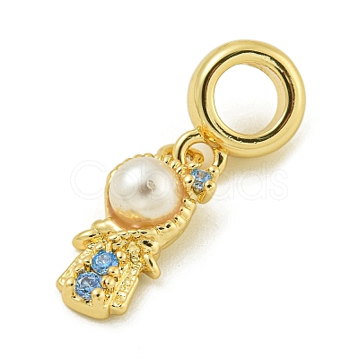 Rack Plating Brass & Cubic Zirconia & ABS Plastic Pearl European Pendants KK-Z067-61C-G-1