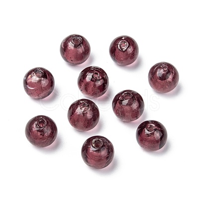 Round Handmade Lampwork Silver Foil Glass Beads X-SLR10MM18Y-1