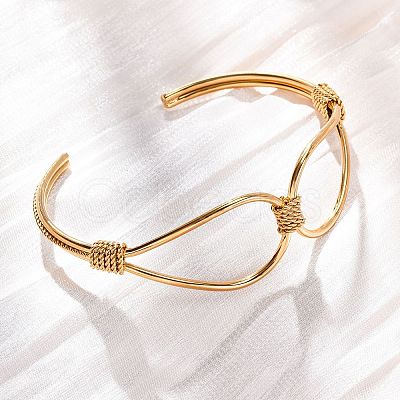 304 Stainless Steel Cuff Bangles for Women BJEW-S162-02G-1