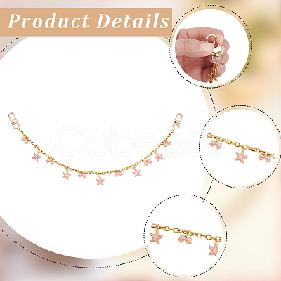 2Pcs Alloy Enamel Pink Bowknot Tassel 304 Stainless Steel Cable Chain Bag Decorative Chains AJEW-BBC0001-04-1