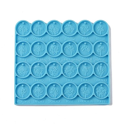 DIY Flat Round with Flower Pattern Pendant Food Grade Silicone Molds DIY-G083-07-1